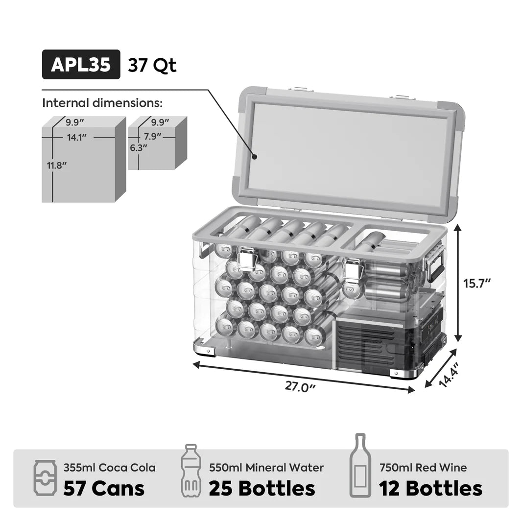 ICECO APL35 Ultralight Dual Zone 37Qt Aluminum Fridge - Silver