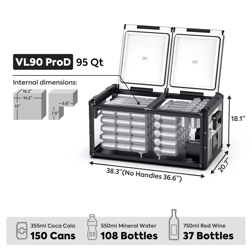 ICECO VL90 Pro Dual Zone 95Qt Fridge - Black