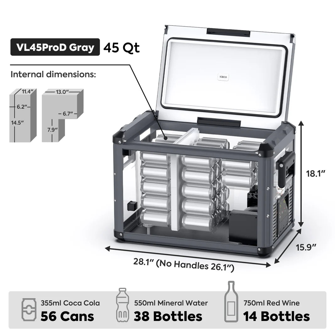 ICECO VL45 Pro Dual Zone 47.5Qt Fridge - Gray