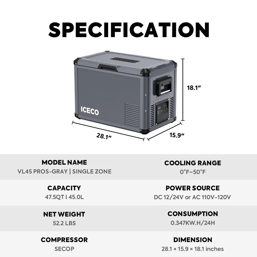 ICECO VL45 Pro Dual Zone 47.5Qt Fridge - Gray