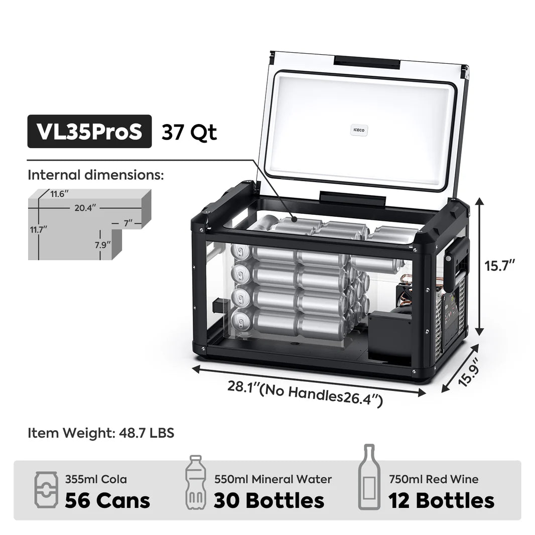 ICECO VL35ProS 12V 37Qt. Portable Fridge - Black