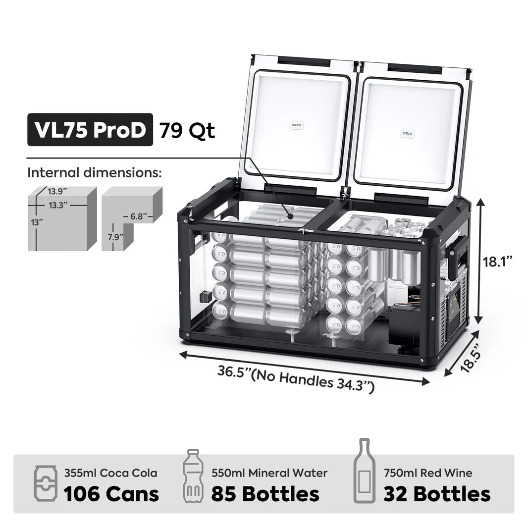 ICECO VL75 Pro Dual Zone 79Qt. Fridge - Black