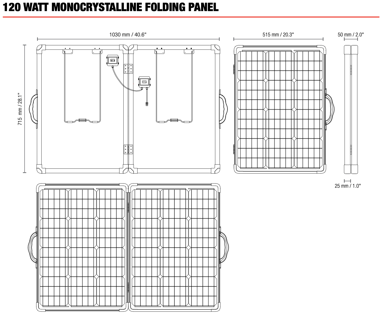 Redarc 120W Monocrystalline Portable Folding Solar Panel