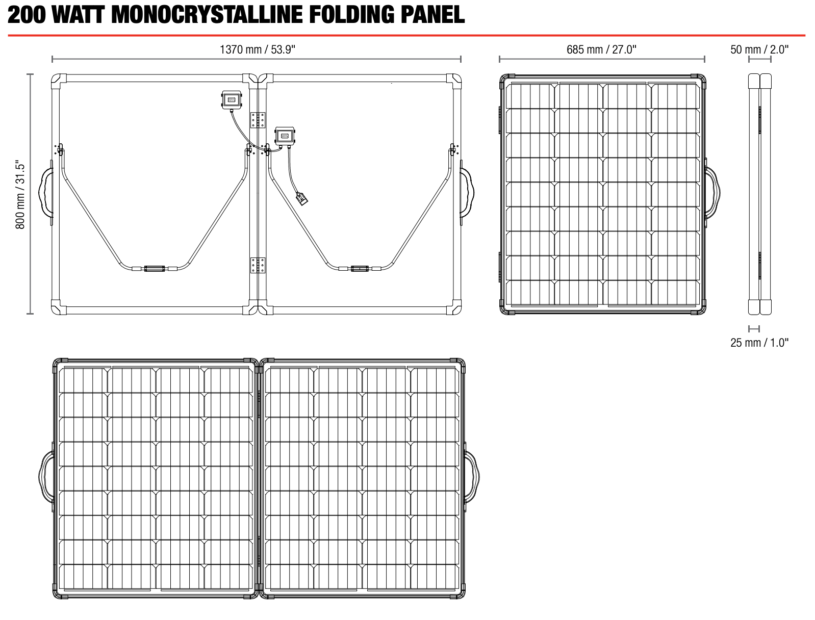Redarc 200W Monocrystalline Portable Folding Solar Panel