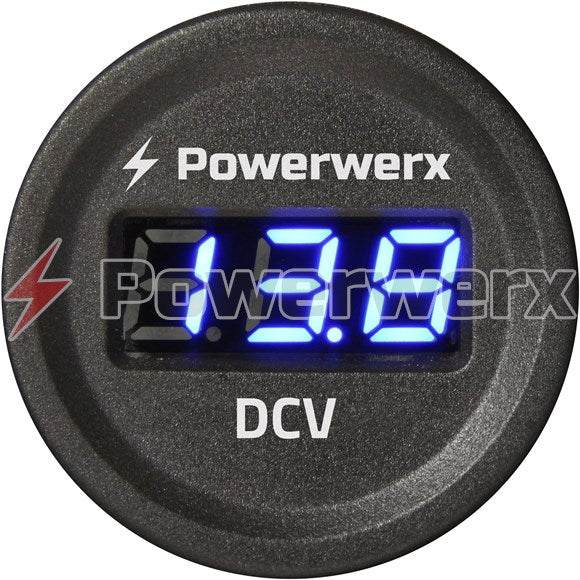 Powerwerx Panel Mount Digital Blue Volt meter for 12/24V Systems