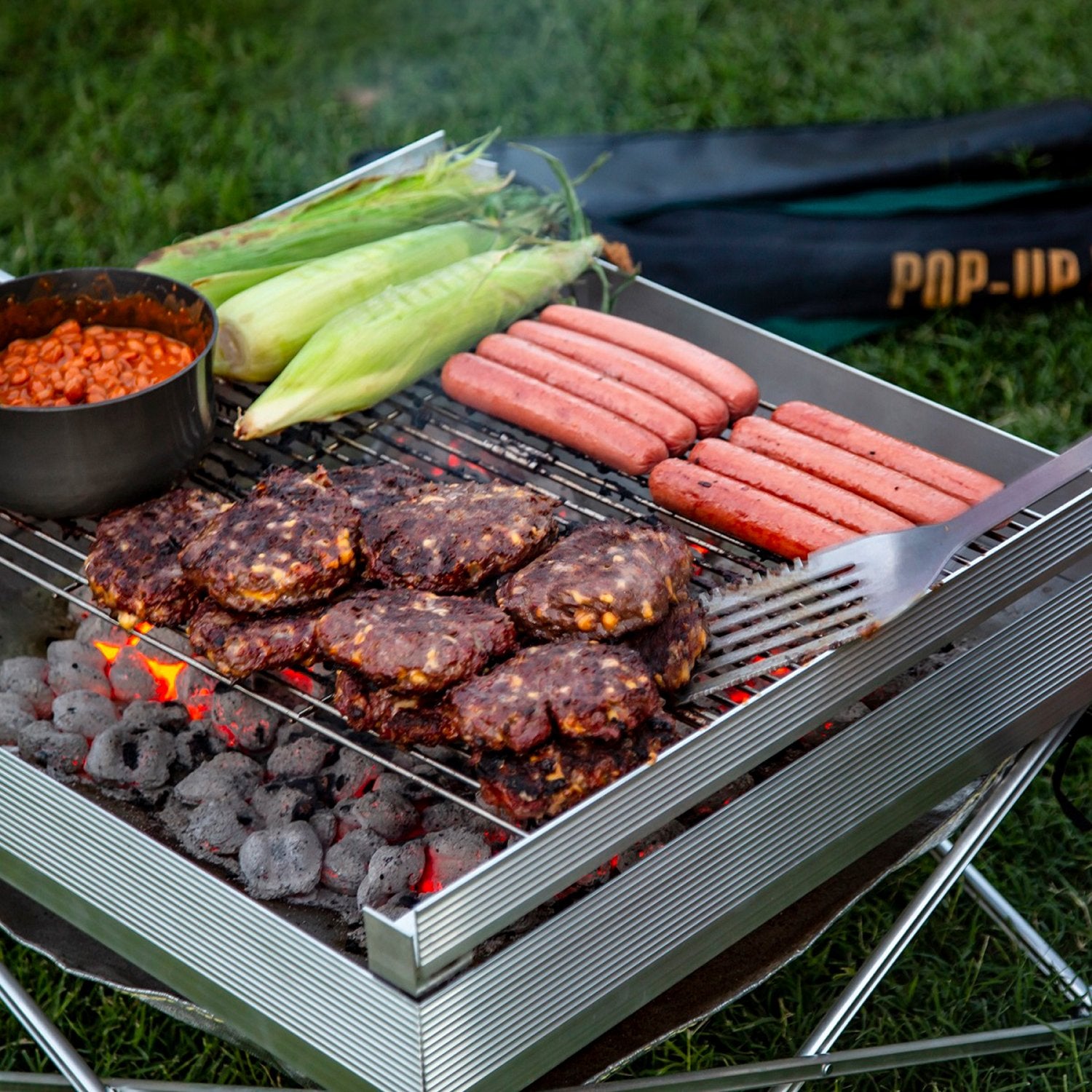 Fireside Pop-Up Fire Pit Grill Grate - Tri-Fold Stainless Steel Camping Cooking
